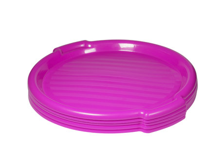 Stack of plastic trays for food isolated on white background. Plastic trayの写真素材