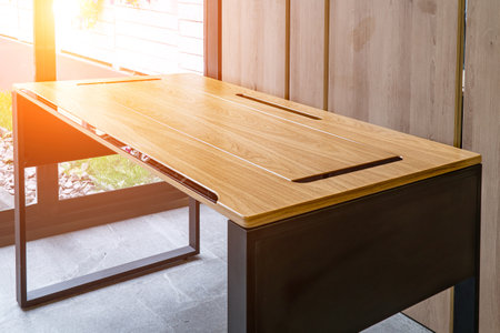 Director's office with large wooden table. Interior loft designの写真素材