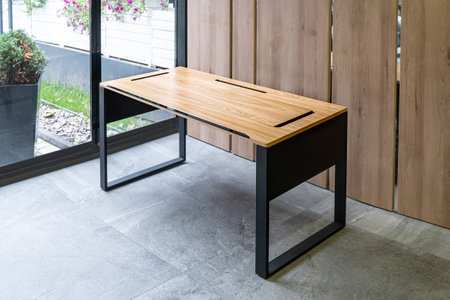 Director's office with large wooden table. Interior loft designの写真素材