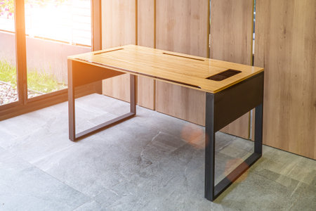 Director's office with large wooden table. Interior loft designの写真素材