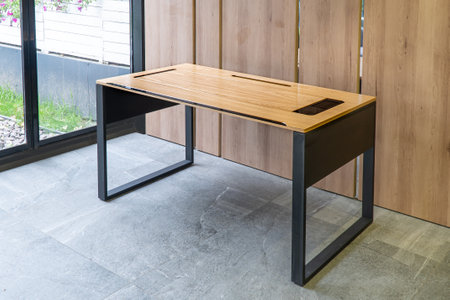 Director's office with large wooden table. Interior loft designの写真素材