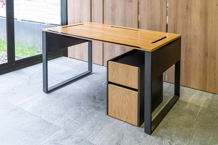 Director's office with large wooden table. Interior loft designの写真素材