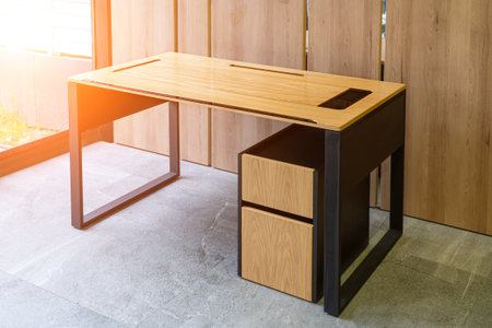 Director's office with large wooden table. Interior loft designの写真素材