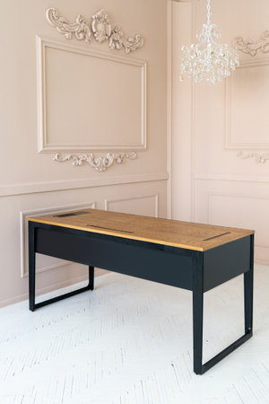 Director's office with large wooden table. Interior loft designの写真素材