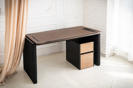 Director's office with large wooden table. Interior loft designの写真素材