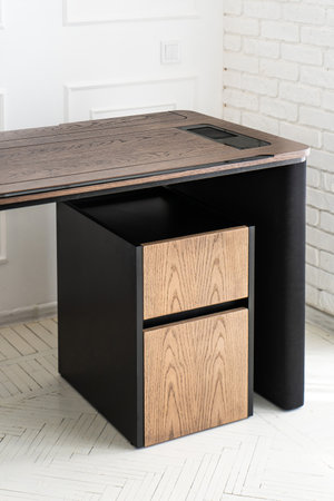 Director's office with large wooden table. Interior loft designの写真素材
