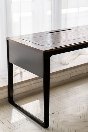 Director's office with large wooden table. Interior loft designの写真素材