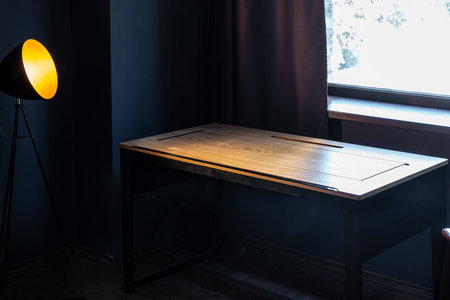Director's office with large wooden table. Interior loft design