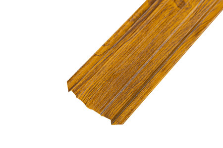 Brown wooden fence isolated on white background with parallel plank old. Object with clipping path.の写真素材