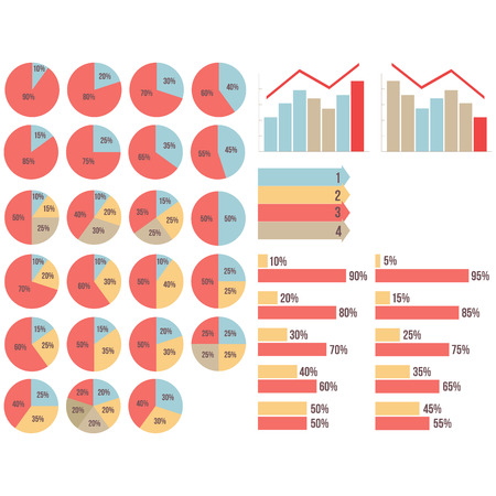 vector isolated infograpfics set: pie diagrams, charts, growth and fall grapfics, arrowsのイラスト素材