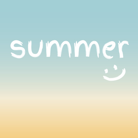 Summer beach, vacation blue, yellow and white with a smileのイラスト素材