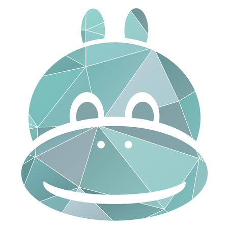 blue polygonal hippo head symbol isolated on white backgroundの写真素材