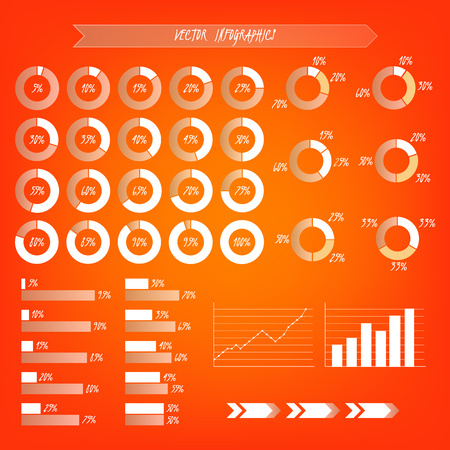 Infographic transparent . Orange, white and brown gradient pie, graph charts, arrows, graphic of growth.のイラスト素材