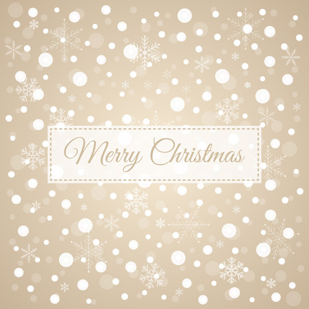 Merry Christmas light brown background with white snowflakes, vector congratulation cardのイラスト素材