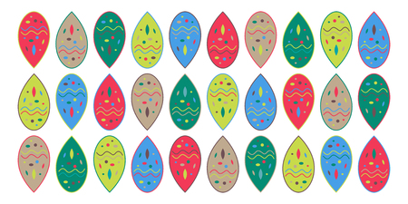 Abstract colorful blobs ornament, red green yellow brown drop shapes patternのイラスト素材