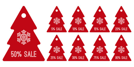 winter sale shopping tag symbols, red christmas treesのイラスト素材