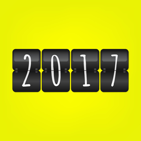 Happy New Year 2017 Scoreboard. Yellow black and white vector flip symbolのイラスト素材