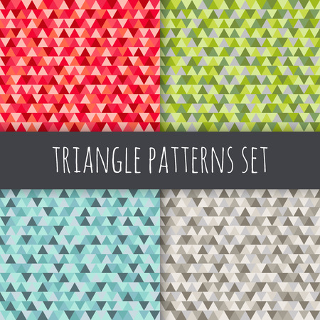 Triangle patterns set. Red, blue, green, grey, brown vector seamless geometric backgroundsのイラスト素材