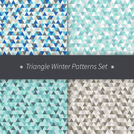 Triangle winter holidays patterns set. Blue, grey, brown vector seamless triangular backgroundsのイラスト素材