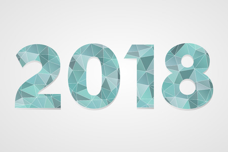 2018 polygonal symbol. Happy New Year illustration. Isolated blue infographic on grey gradient backgroundのイラスト素材