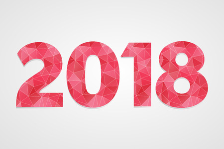 2018 polygonal vector symbol. Happy New Year illustration. Isolated red and white infographic logo on grey gradient backgroundのイラスト素材