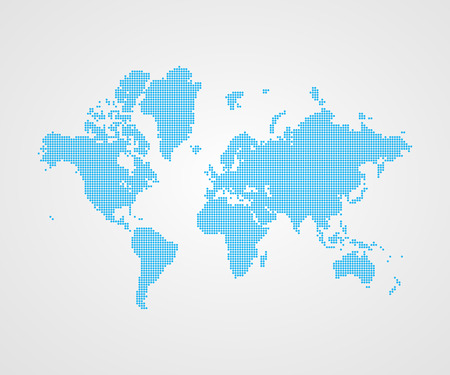 Vector dotted world map infographic symbol. International illustration sign. Blue template element for business, presentation, marketing project, sample, web design, media, news, blog, advertisementのイラスト素材