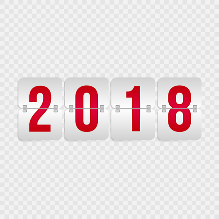 2018 Happy New Year Scoreboard isolated icon. Winter holiday vector flip symbol for celebration, decoration, illustration design. Red and gray gradient sign on transparent backgroundのイラスト素材
