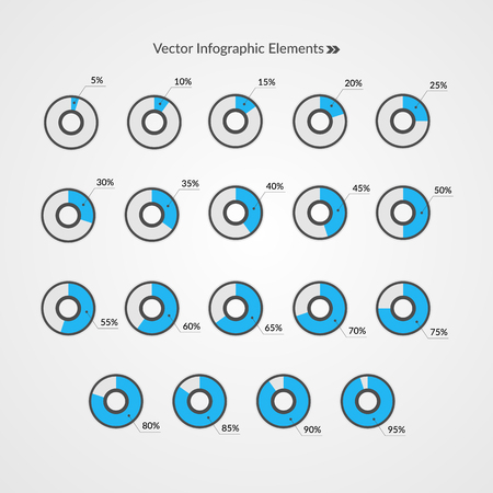 5 10 15 20 25 30 35 40 45 50 55 60 65 70 75 80 85 90 95 percent pie chart symbols. Percentage vector infographics. Isolated circle icons. Illustration for business, marketingのイラスト素材