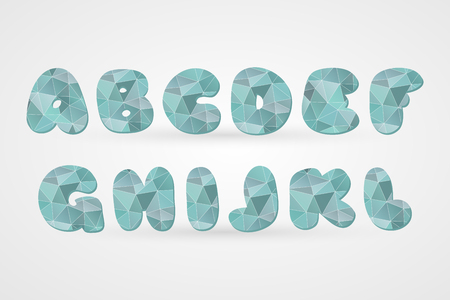 A B C D E F G H I L K L polygonal geometric letters. Decorative blue geometric alphabet isolated icons. Abstract triangle abc vector symbols for decoration, font, design, illustration, cartoonのイラスト素材