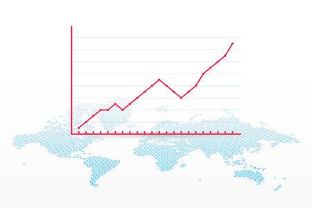 Growth chart with world map symbol. Vector infographic element. Progress sign for business, finance, stock market, exchange, development, profit, web, concept, design, template, sample, reportのイラスト素材