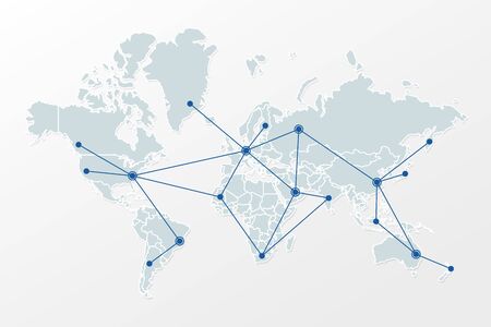 World map with country borders and triangle network pattern. Illustration sign for global, international, communication, business, trade, connection, net, web design, concept, templateのイラスト素材