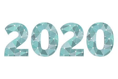 2020 poly vector symbol. Happy New Year abstract triangle illustration with circles for decoration, celebration, winter holiday, infographic, business, calendar, design.  Blue and white geometric iconのイラスト素材