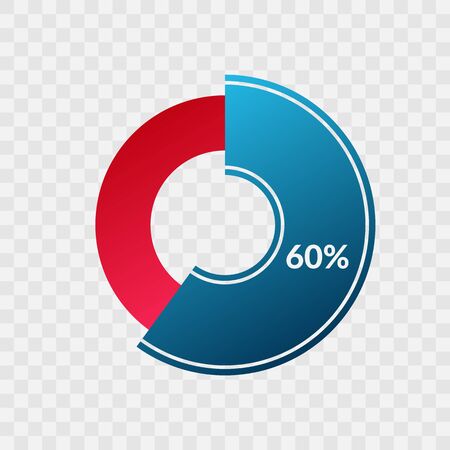 60 percent blue and red gradient pie chart sign. Percentage vector infographic symbol. Circle diagram isolated on transparent background, illustration for business, download, web icon, designのイラスト素材
