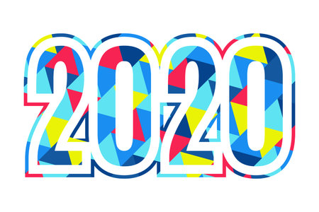 2020 Happy New Year triangle illustration for decoration. Winter holiday blue red yellow icon....