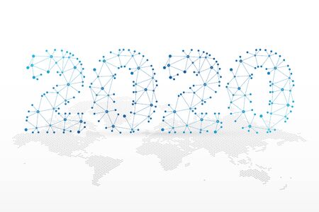 2020 triangle sign on world map background. Vector illustration element for decoration, design, event, infographic, new yearのイラスト素材