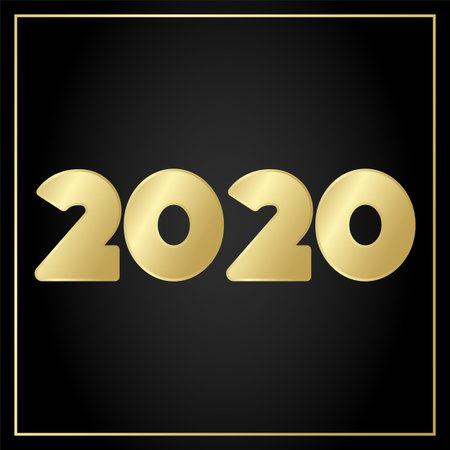 2020 Happy New year golden icon. Vector greeting card. Illustration for celebration, congratulation,...