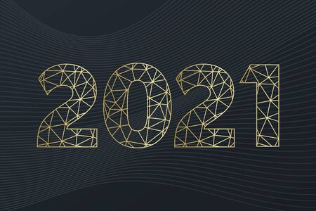 2021 New Year glitter vector icon. Golden triangle sign on wave background. Glowing illustration for decoration, celebration, infographicsのイラスト素材