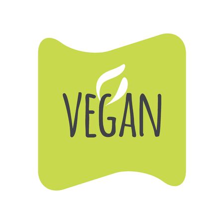 Vegan vector sticker. Isolated green label with leaf. Symbol for food icon, product, healthy eating, packaging, design, concept, signのイラスト素材