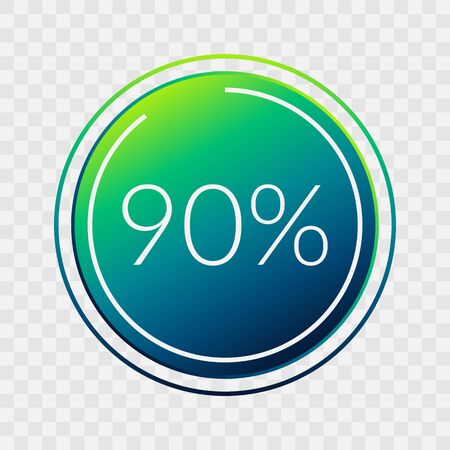 90 percent circle chart, isolated symbol on transparent background. Vector gradient element. Infographic sign. Illustration, icon for business, finance, report, web design, downloadingのイラスト素材