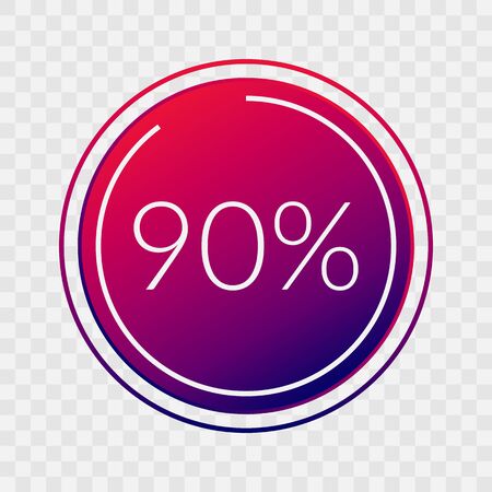 90 percent circle chart, isolated symbol on transparent background. Vector gradient element. Infographic sign. Illustration, icon for business, finance, report, web design, downloadingのイラスト素材