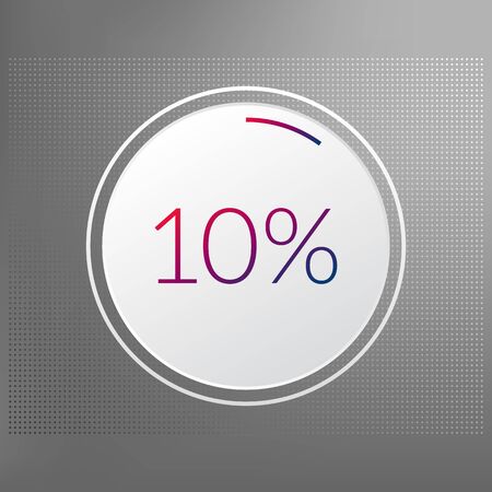 10 percent circle chart symbol. Vector red blue gradient element. Infographic sign on gray dotted background. Illustration, icon for business, finance, report, web design, downloadingのイラスト素材