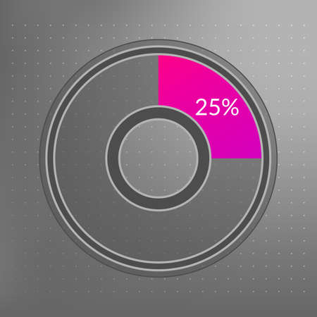 25 percent isolated pie chart. Percentage vector, transparent infographic icon on dotted background. Circle sign for business, finance, web design, download, progressのイラスト素材