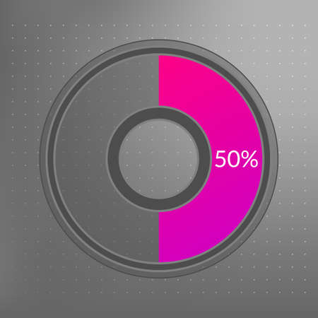 50 percent isolated pie chart. Percentage vector, transparent infographic icon on dotted background. Circle sign for business, finance, web design, download, progressのイラスト素材