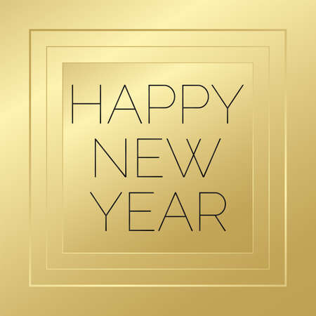 Happy New Year vector. Gold and black greeting card. Glowing golden illustration for banner, celebration, congratulation, web design, decoration, holidayのイラスト素材