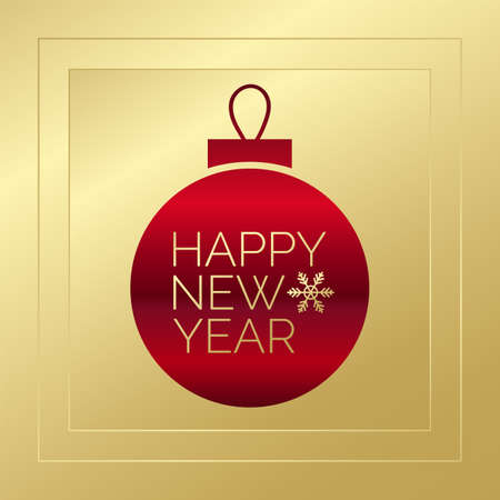 Happy New Year vector. Gold and red gradient greeting card. Glowing golden illustration for banner, celebration, congratulation, web design, decoration, holidayのイラスト素材