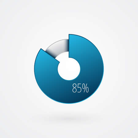 85 percent isolated pie chart. Percentage vector symbol, infographic blue gray gradient icon. Circle sign for business, finance, web design, download, progressのイラスト素材