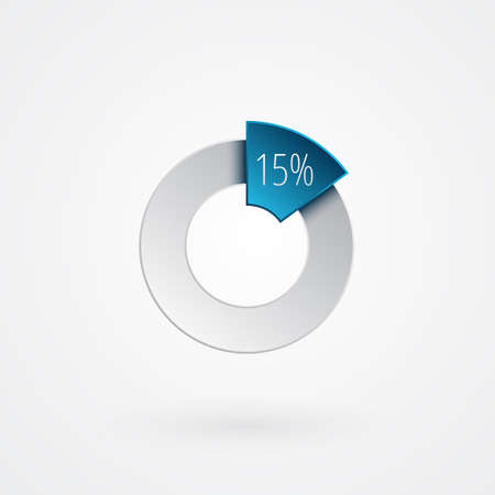 Illustration for 15 percent isolated pie chart. Percentage vector symbol, infographic blue gray gradient icon. Circle sign for business, finance, web design, download, progress - Royalty Free Image