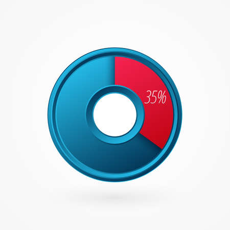 35 percent isolated pie chart. Percentage vector symbol, infographic blue red gradient icon. Circle sign for business, finance, web design, download, progressのイラスト素材