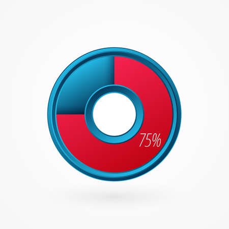 75 percent isolated pie chart. Percentage vector symbol, infographic blue red gradient icon. Circle sign for business, finance, web design, download, progressのイラスト素材