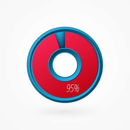 95 percent isolated pie chart. Percentage vector symbol, infographic blue red gradient icon. Circle sign for business, finance, web design, download, progressのイラスト素材
